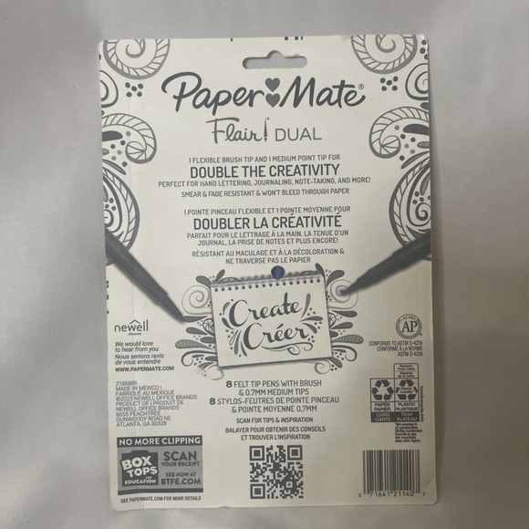 (2) Paper Mate Flair! DUAL Felt Tip Pens Assorted Ink Colors 8 Pack Medium Tip - Picture 2 of 3